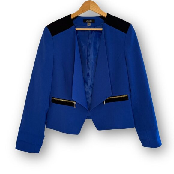 Nine West Royal Blue Open Front Blazer with Black Trim and Pockets - Picture 1 of 4
